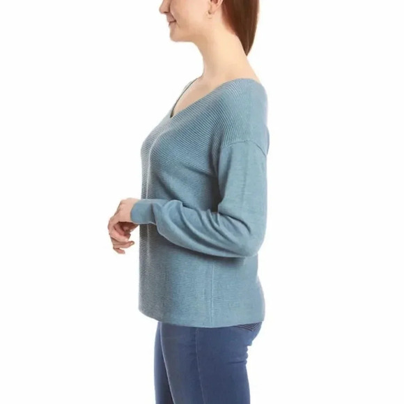 Ella Moss Ladies' Ribbed V-Neck Sweater Blue - Picture 2 of 6